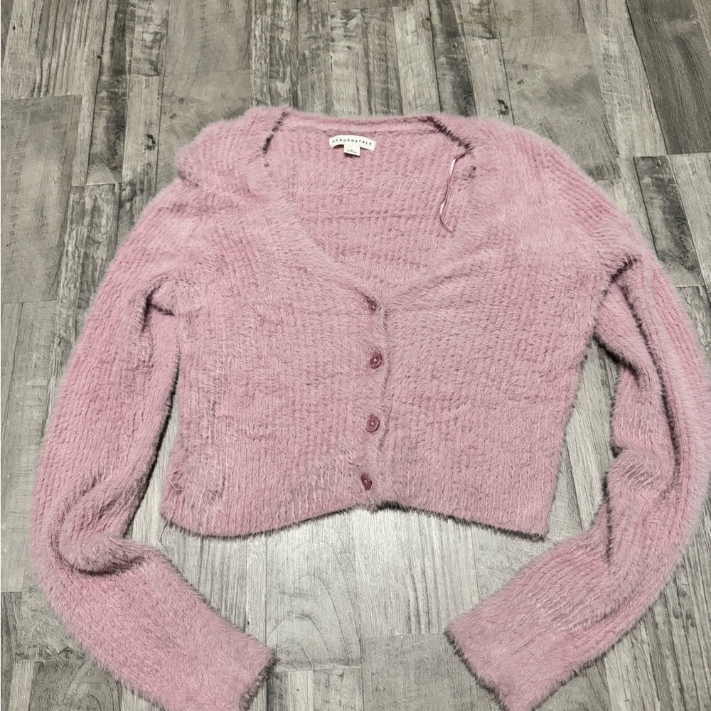 Aeropostale Pink Cardigan Sweater V-Neck Cropped